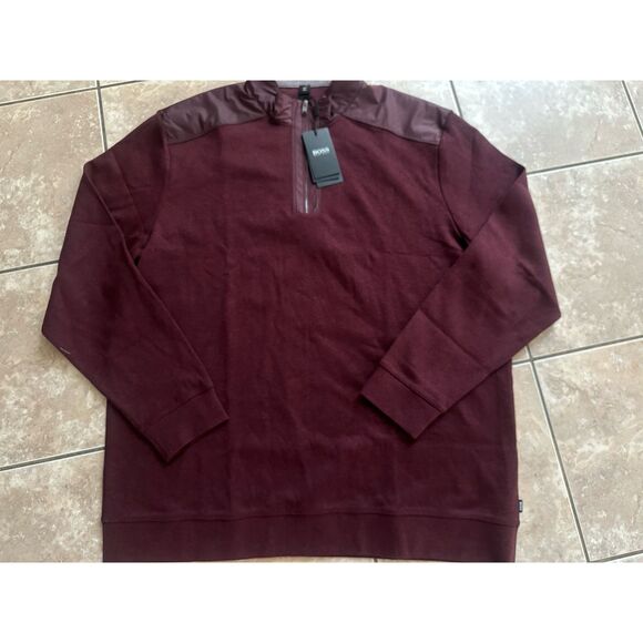 NWT Hugo Boss 4XL Knit Pullover Sweatshirt Zipper Burgundy Red - Picture 1 of 8